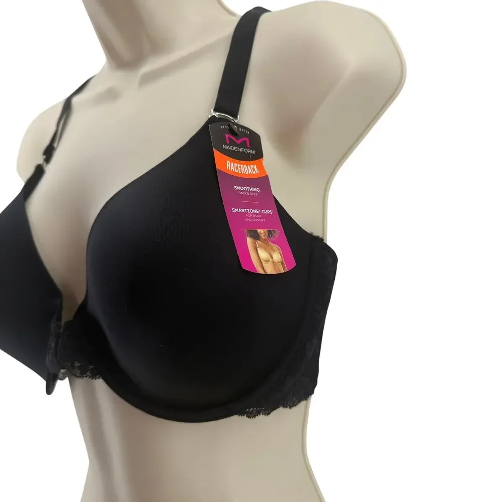Maidenform One Fab Fit Lace T-Back Front Close Bra 7112 Black 38D